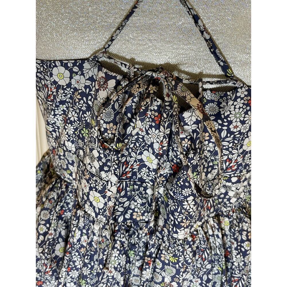 J Crew Dress Liberty Of London Fabric Sundress Navy White Red Floral Sz 4 - Picture 4 of 9